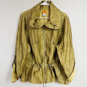 Ruby Rd Gold Linen Funky Unique Lightweight Thin Roll Tab Jacket Plus Size 16W
